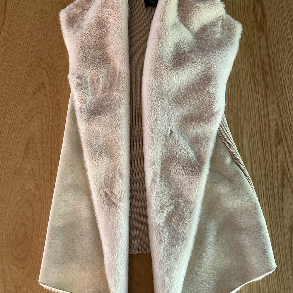 Cream Plush Lined Vest with Faux Leather Finish
